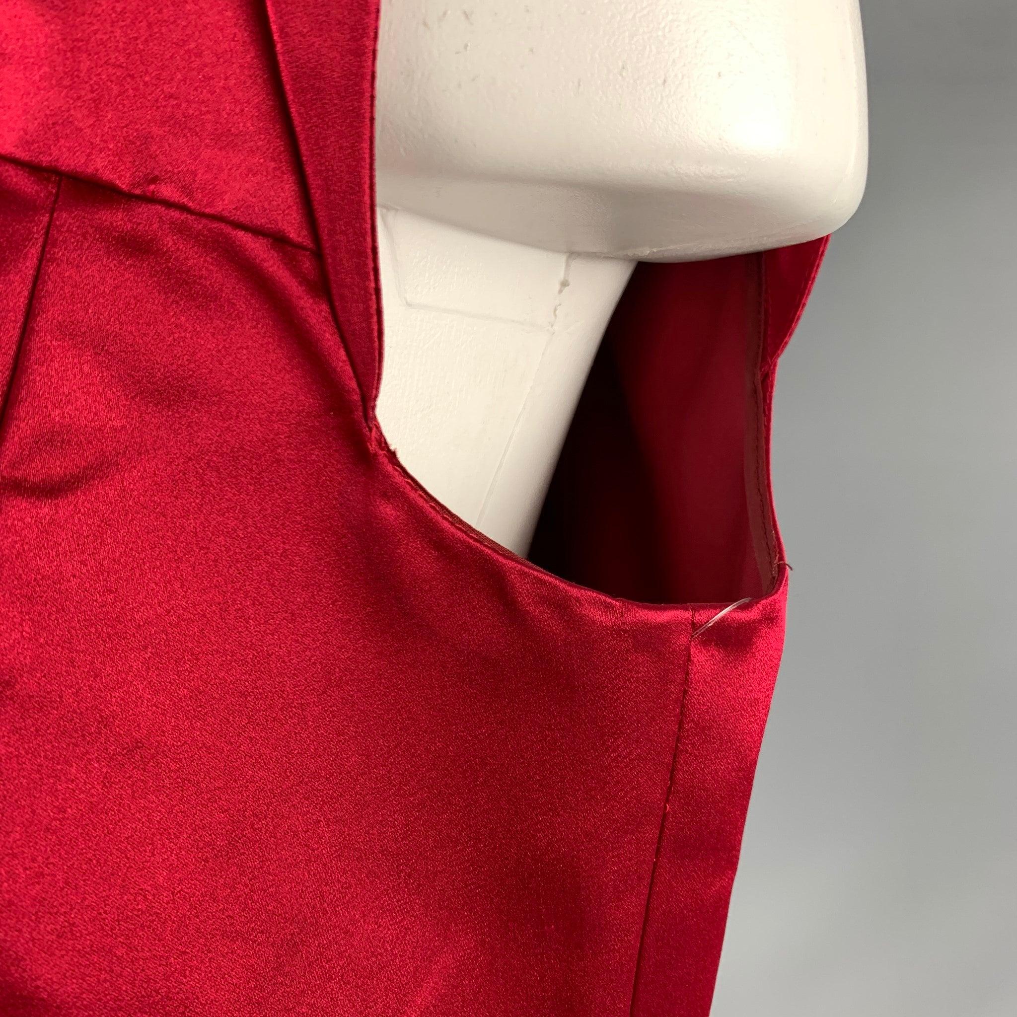 PRADA Size 10 Red Silk Pleated Sleeveless Dress Top For Sale 2