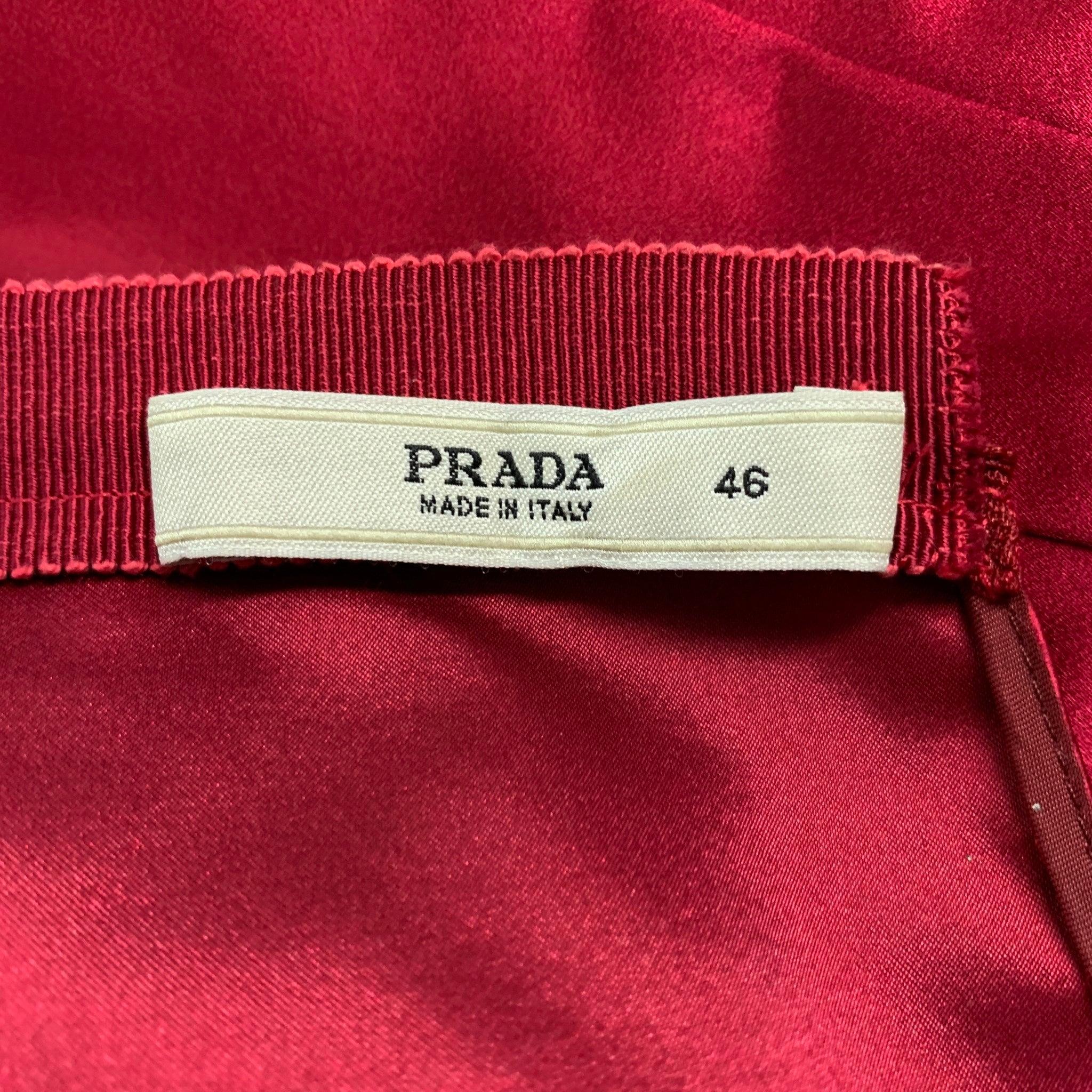PRADA Size 10 Red Silk Pleated Sleeveless Dress Top For Sale 4