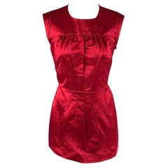 PRADA - Haut sans manches plissé en soie rouge, taille 10