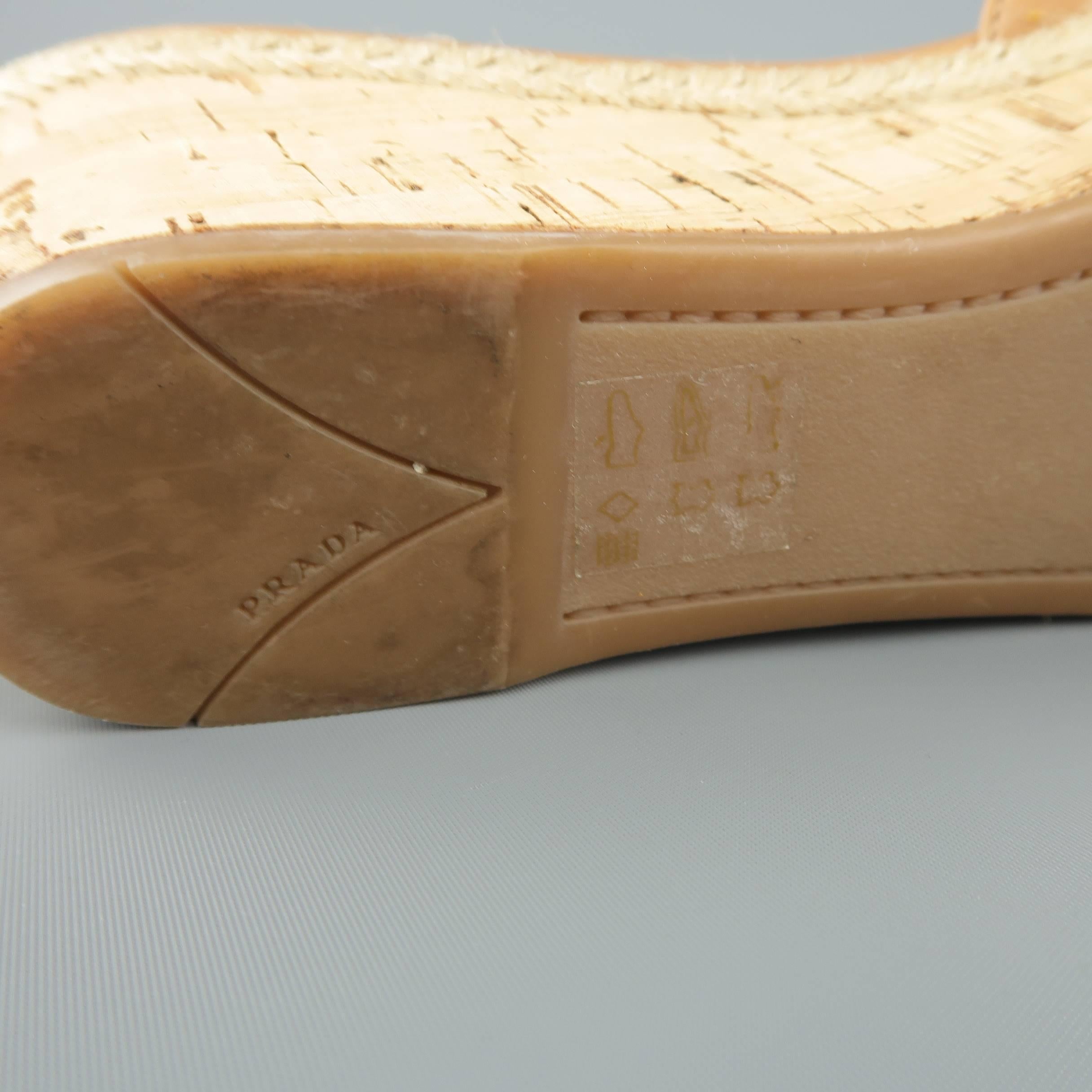 PRADA Size 10 Tan Leather Cork Wedge Mules 1