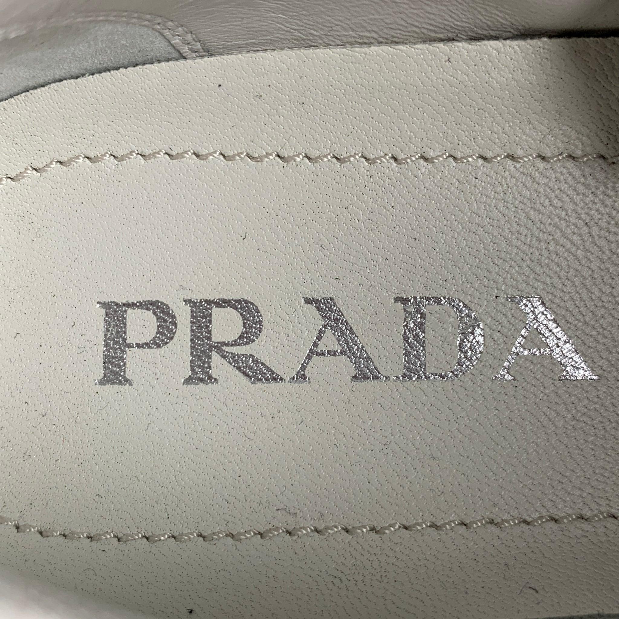 PRADA Size 10 White Multi-Color Leather Aplique Low Top Sneakers For Sale 4