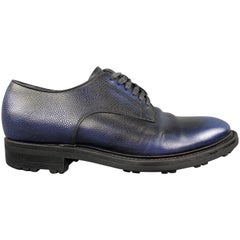 PRADA Size 10.5 Antique Blue Textured Leather Track Sole Lace Up Derbys