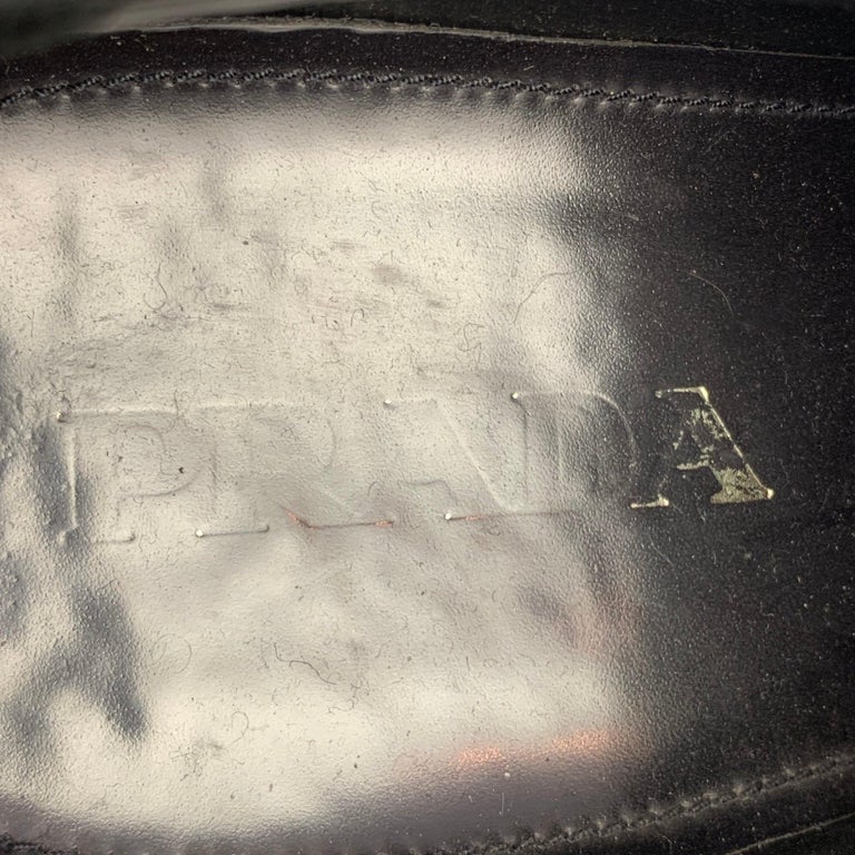 PRADA Size 10.5 Black and Brown Perforated Leather Platform 