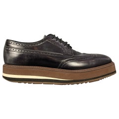 PRADA Taglia 10.5 Nero e Marrone Piattaforma in Pelle Traforata Scarpe Allacciate