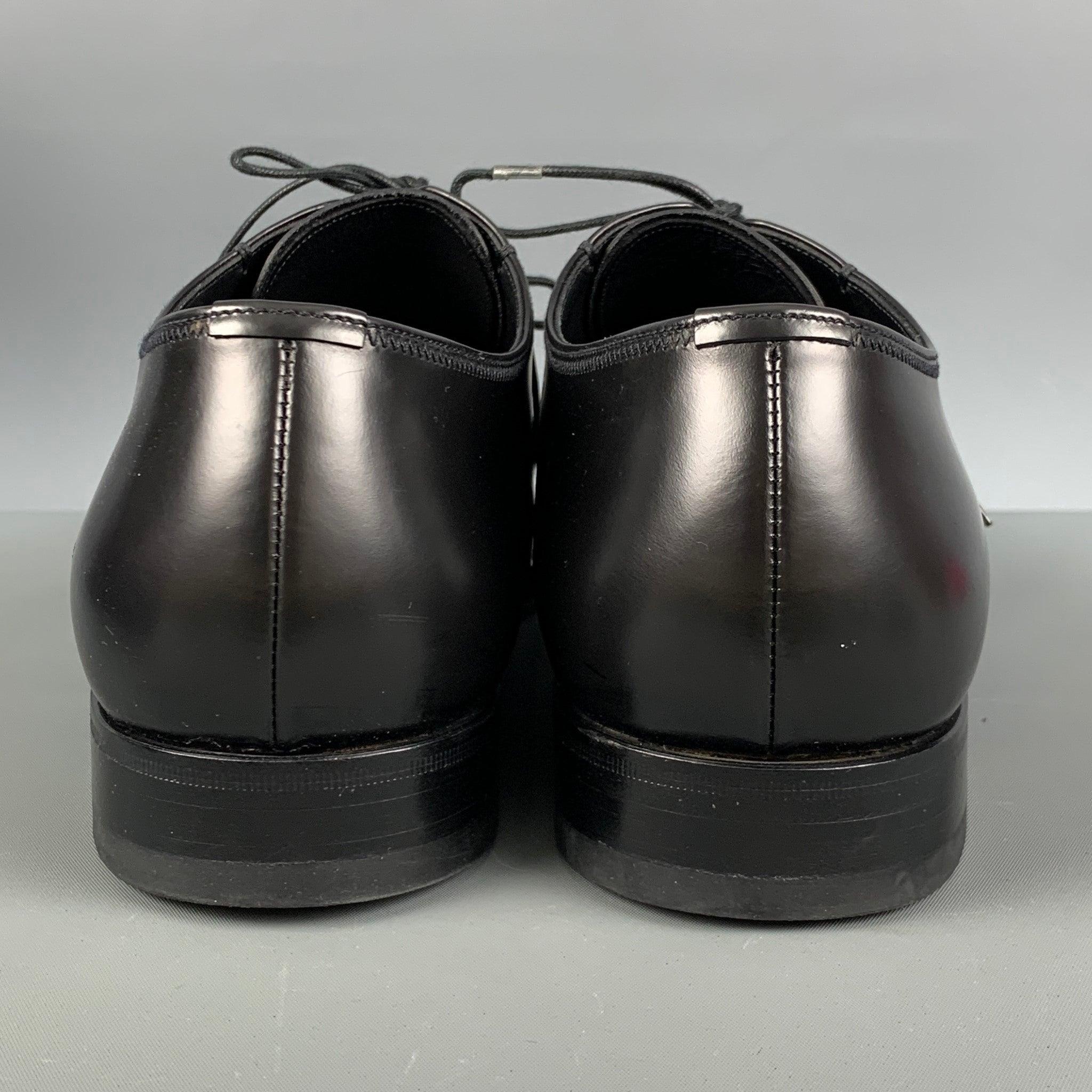 PRADA Size 10.5 Black Leather Square Toe Lace Up Shoes In Excellent Condition For Sale In San Francisco, CA
