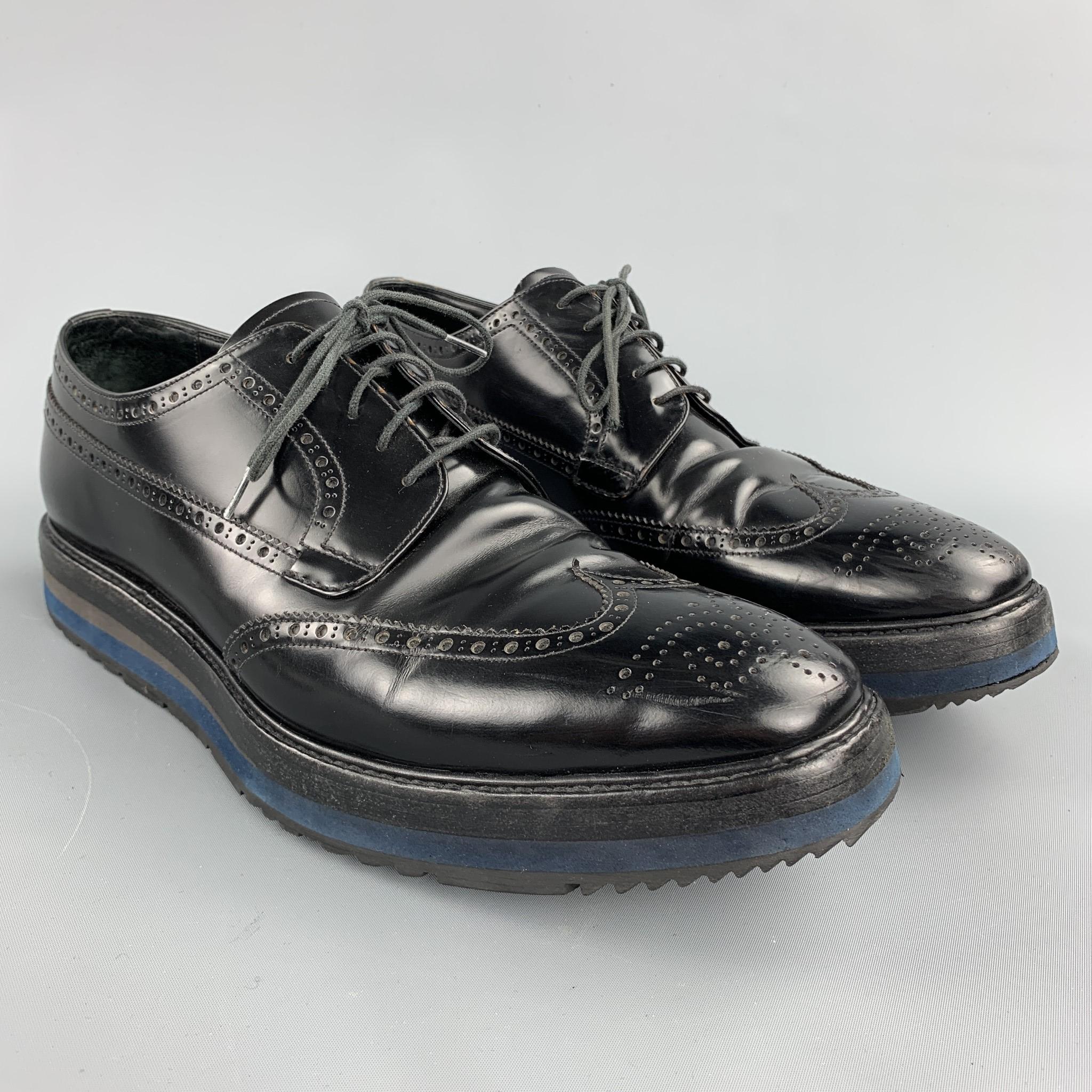 PRADA lace up shoes comes in a black perforated leather featuring a platform style and a rubber sole. Made in Italy.

Excellent Pre-Owned Condition.
Marked: UK 9.5

Outsole:

12.5 in. x 4.25 in. 

SKU: 86500
Category: Lace Up

More Details
Brand: