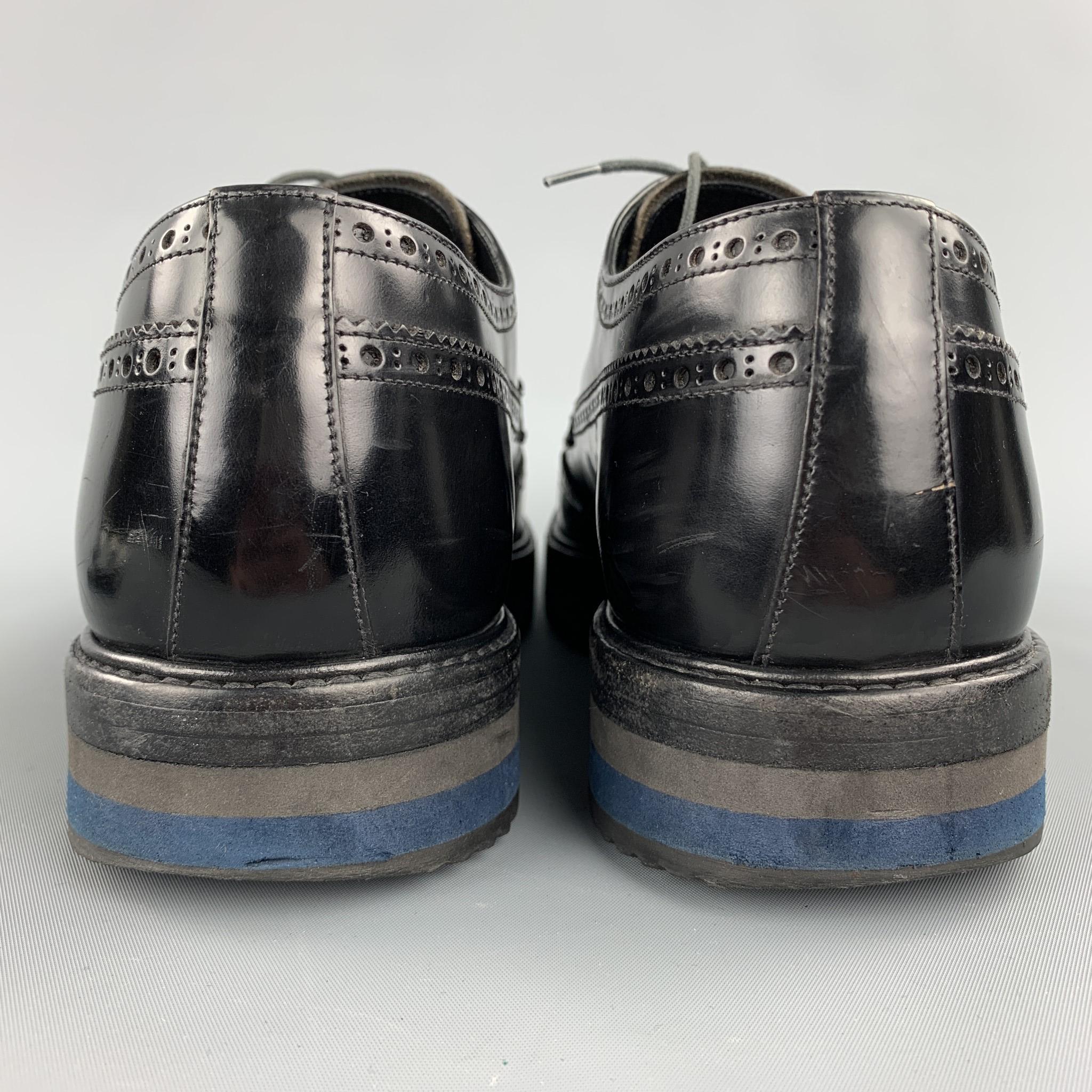 Men's PRADA Size 10.5 Black Perforated Leather Platform Lace Up Shoes