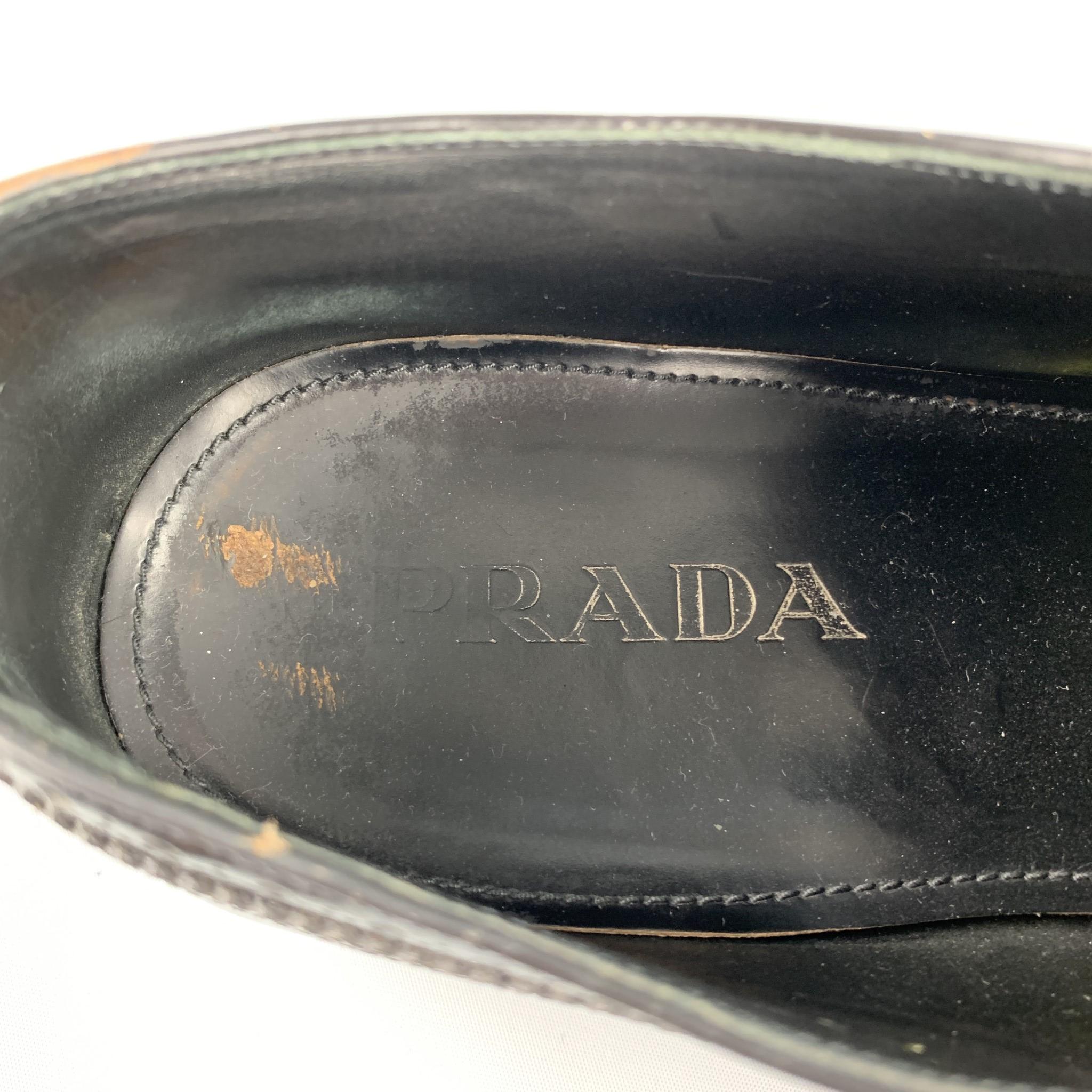 PRADA Size 10.5 Black Perforated Leather Platform Lace Up Shoes 2