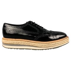 PRADA Size 10.5 Black Perforated Leather Wingtip Lace Up Shoes