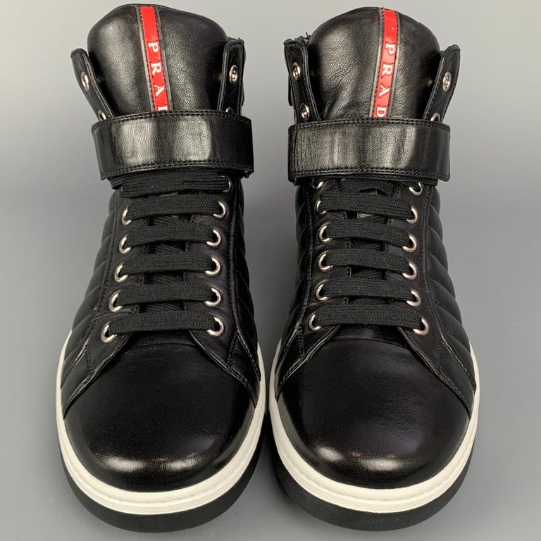 PRADA Size 10.5 Black Quilted Leather High Top Sneakers at 1stDibs | prada  shoes leather, men's black prada high top sneakers, prada high top sneakers  men's
