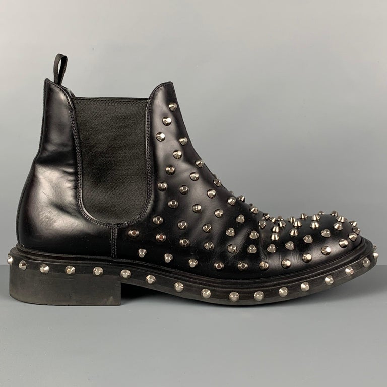 PRADA Size 10.5 Black Studded Leather Ankle Chelsea Boots For Sale at  1stDibs