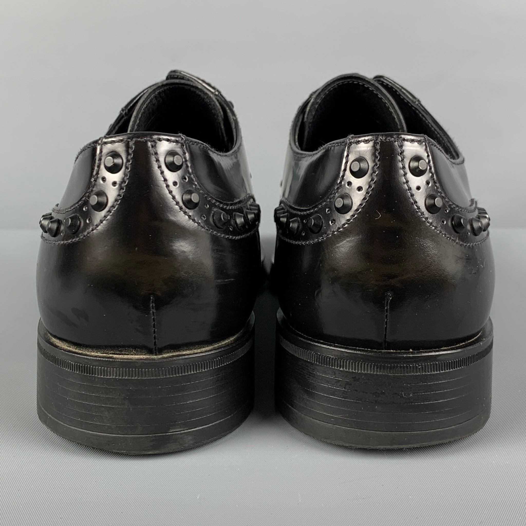 PRADA Size 10.5 Black Studded Leather Lace Up Shoes For Sale 1