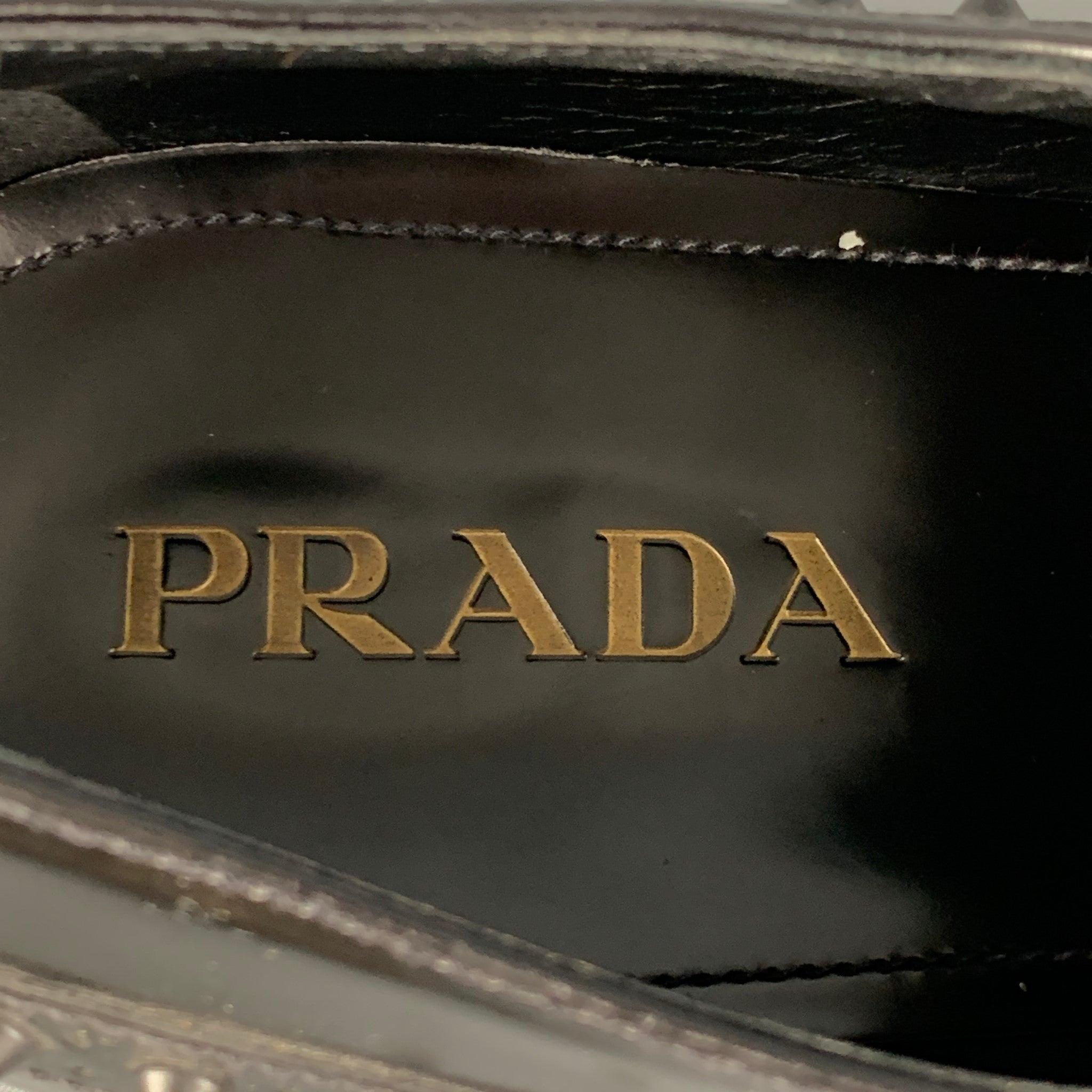 PRADA Size 10.5 Black Studded Leather Lace Up Shoes For Sale 3