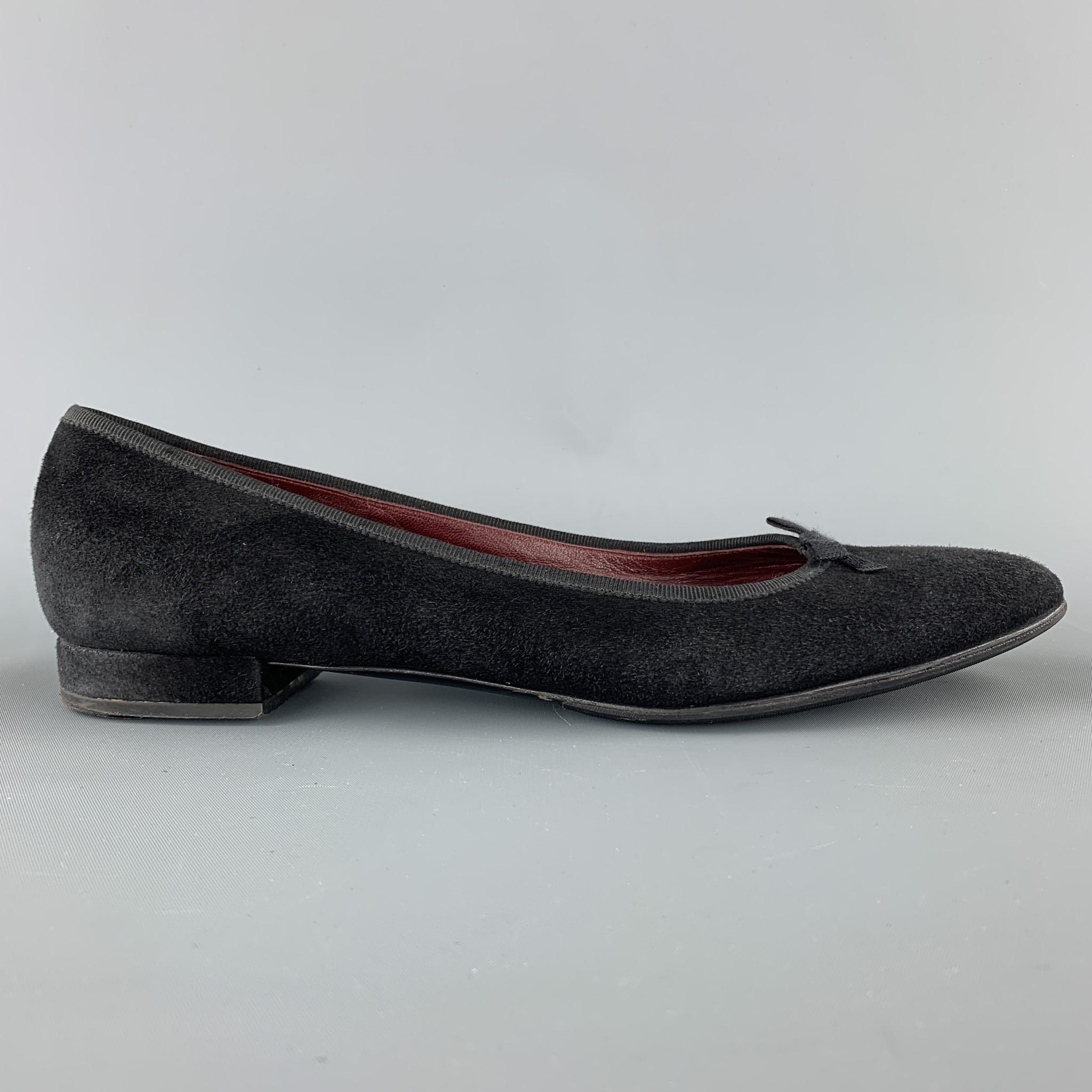 Women's PRADA Size 10.5 Black Suede Pointed Bow Flats