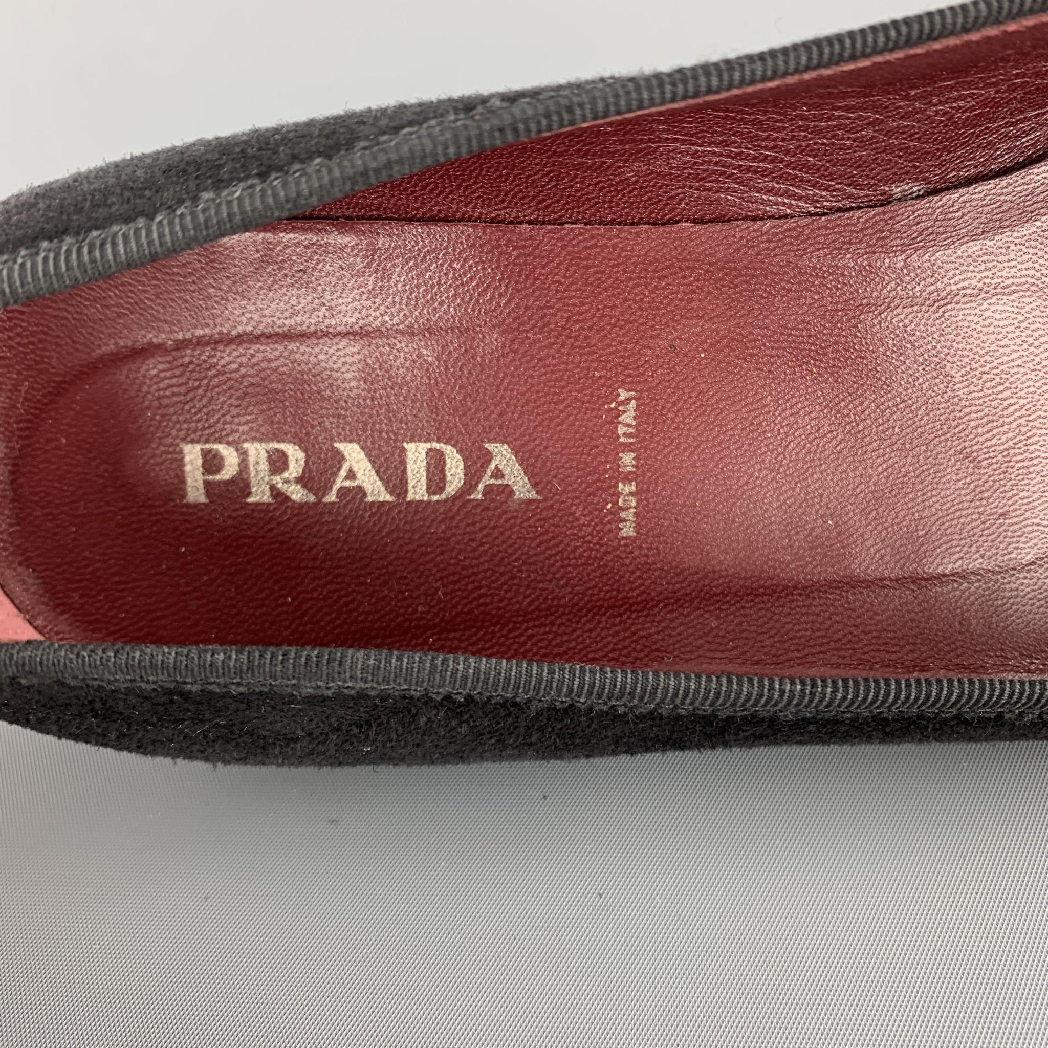 PRADA Size 10.5 Black Suede Pointed Bow Flats 1