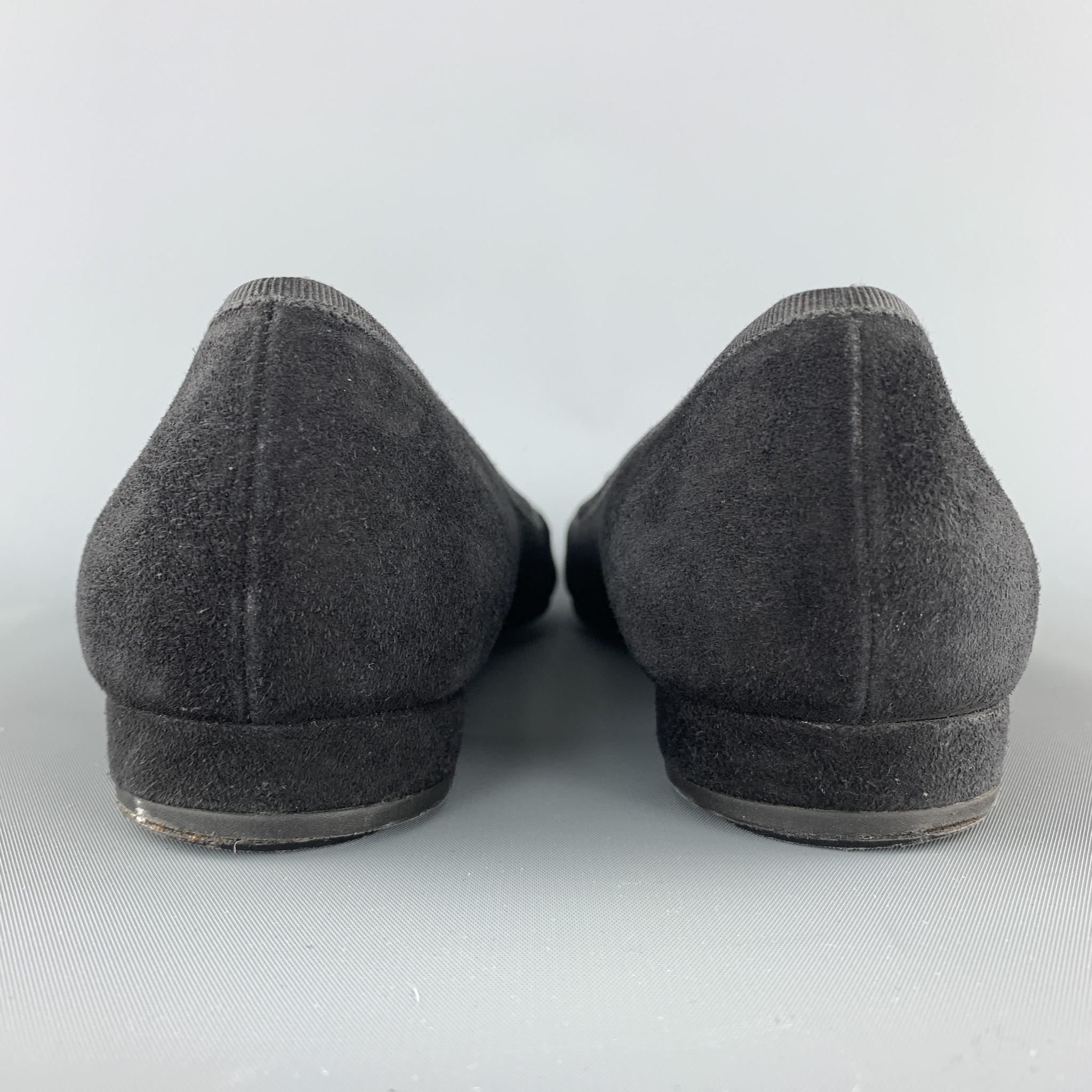 PRADA Size 10.5 Black Suede Pointed Bow Flats 2