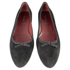 PRADA Size 10.5 Black Suede Pointed Bow Flats