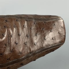 PRADA Size 10.5 Brown Ostrich Leather Square Toe Ankle Boots