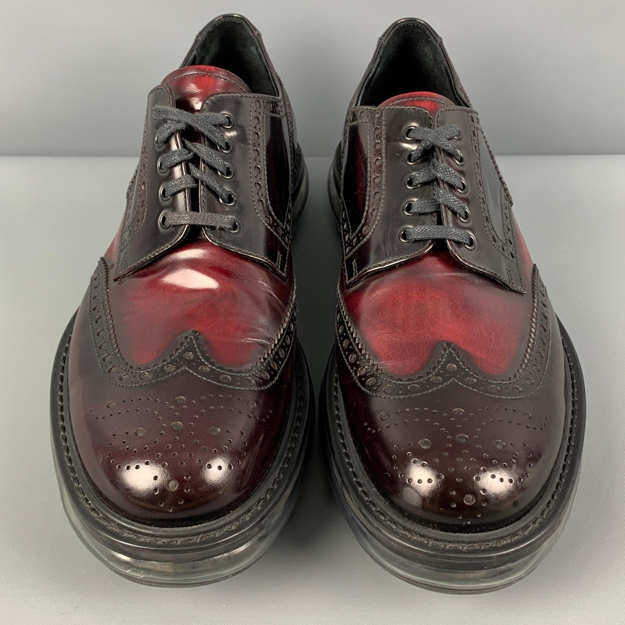 PRADA Size 10.5 Burgundy Perforated Leather Platform Lace Up Shoes In Good Condition In San Francisco, CA