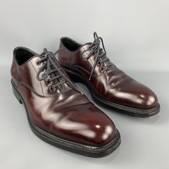 PRADA Size 10.5 Burgundy Polished Leather Lace Up Shoes