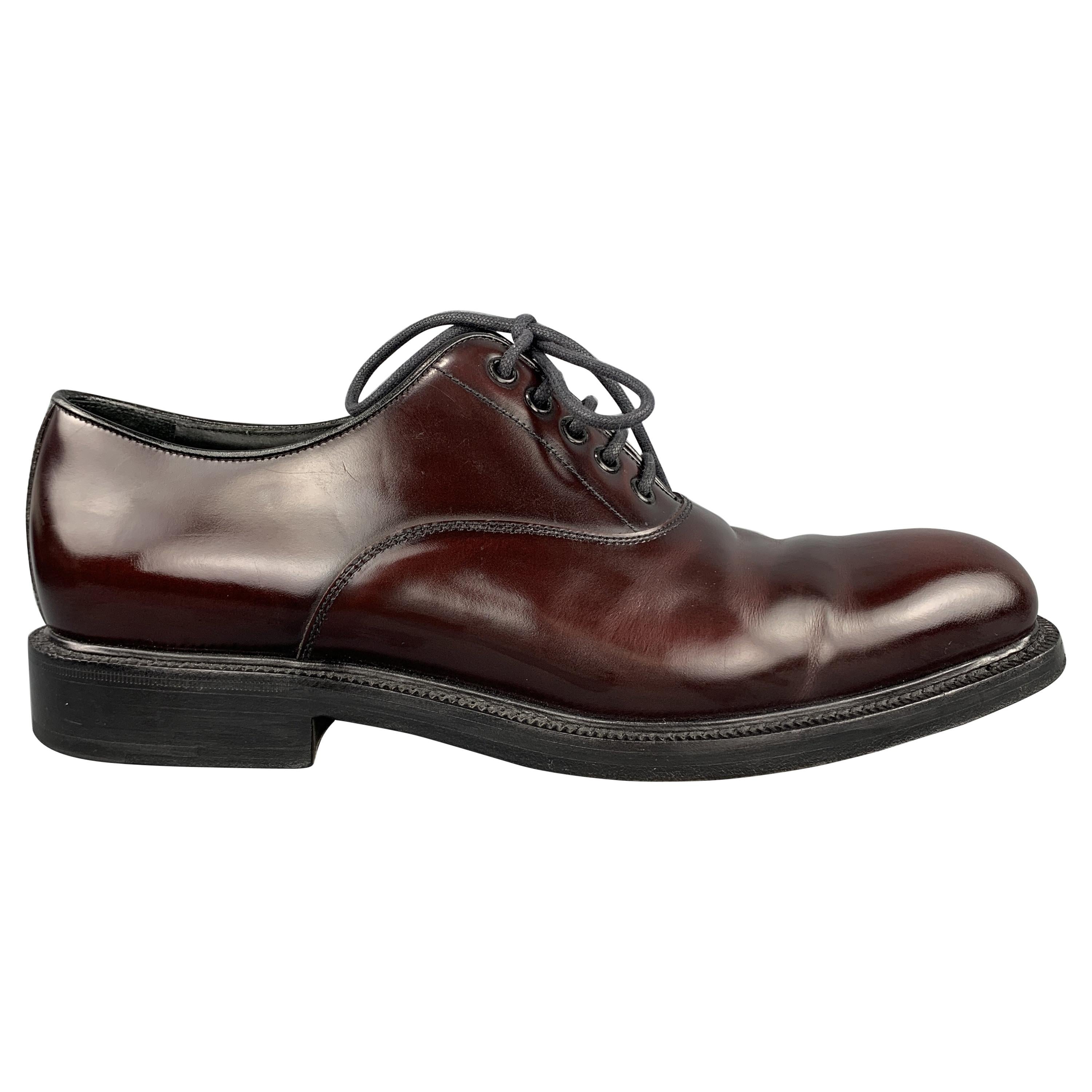 PRADA Size 10.5 Burgundy Polished Leather Lace Up Shoes