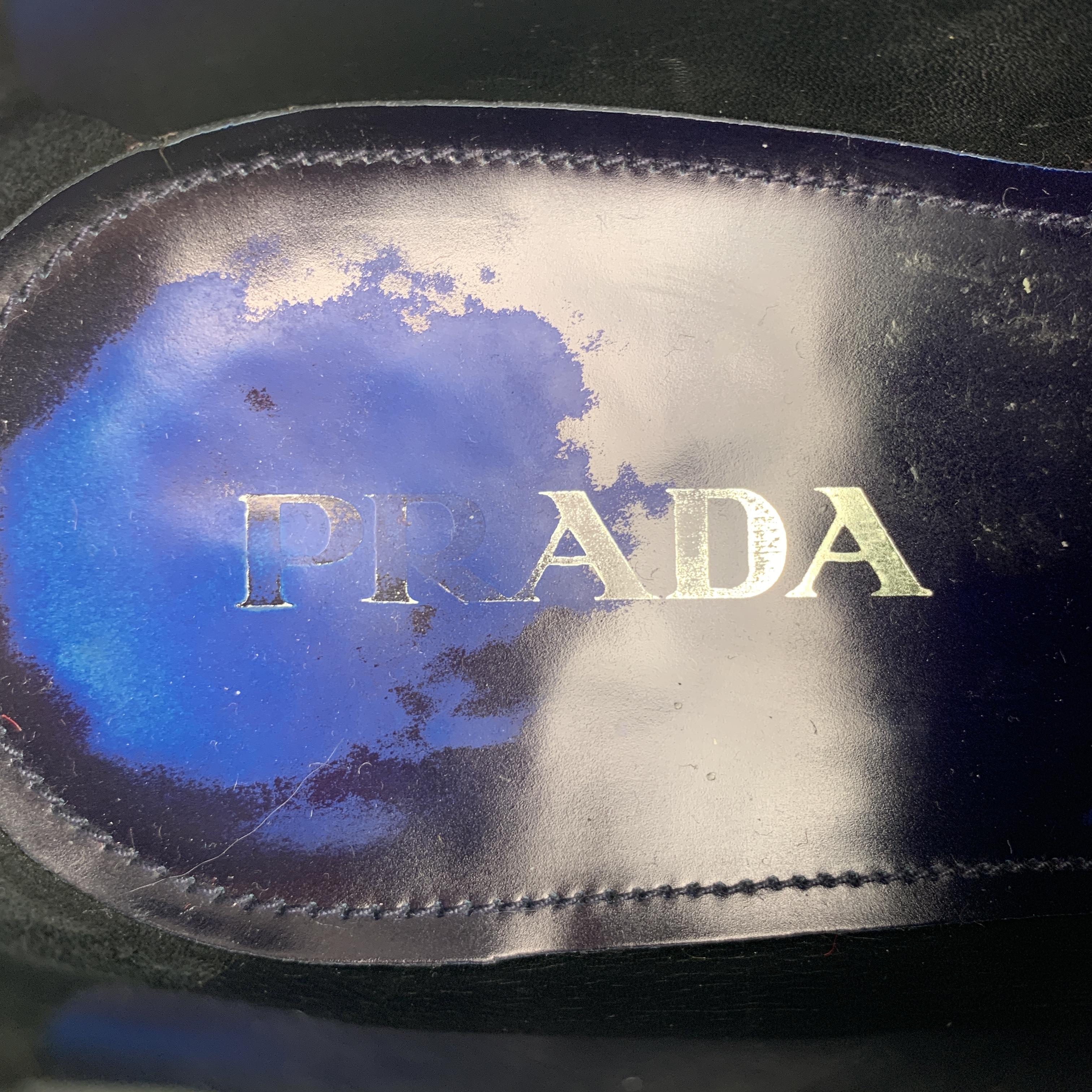 Men's PRADA Size 10.5 Electric Blue Antique Leather Wingtip Lace Up Shoes