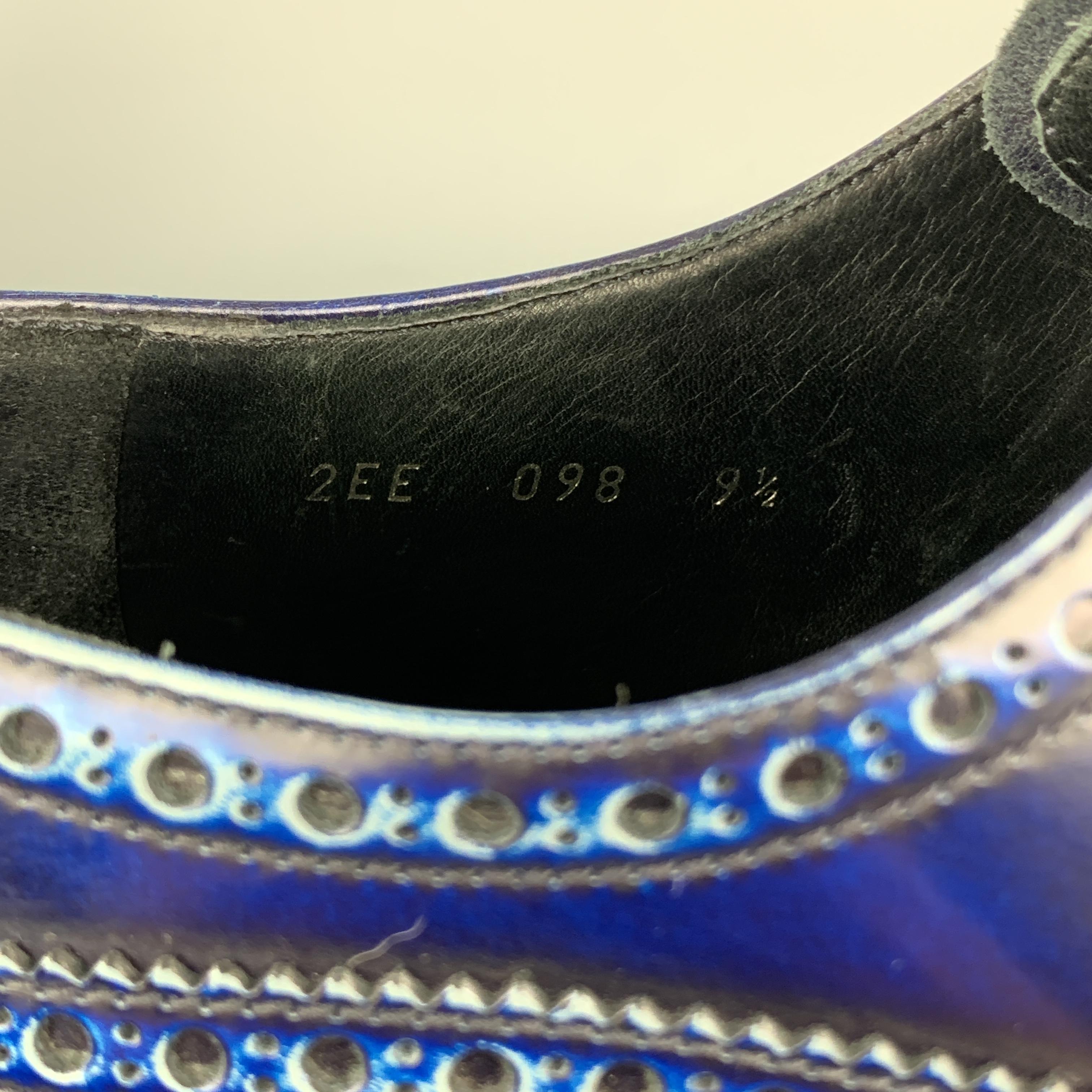 PRADA Size 10.5 Electric Blue Antique Leather Wingtip Lace Up Shoes 1