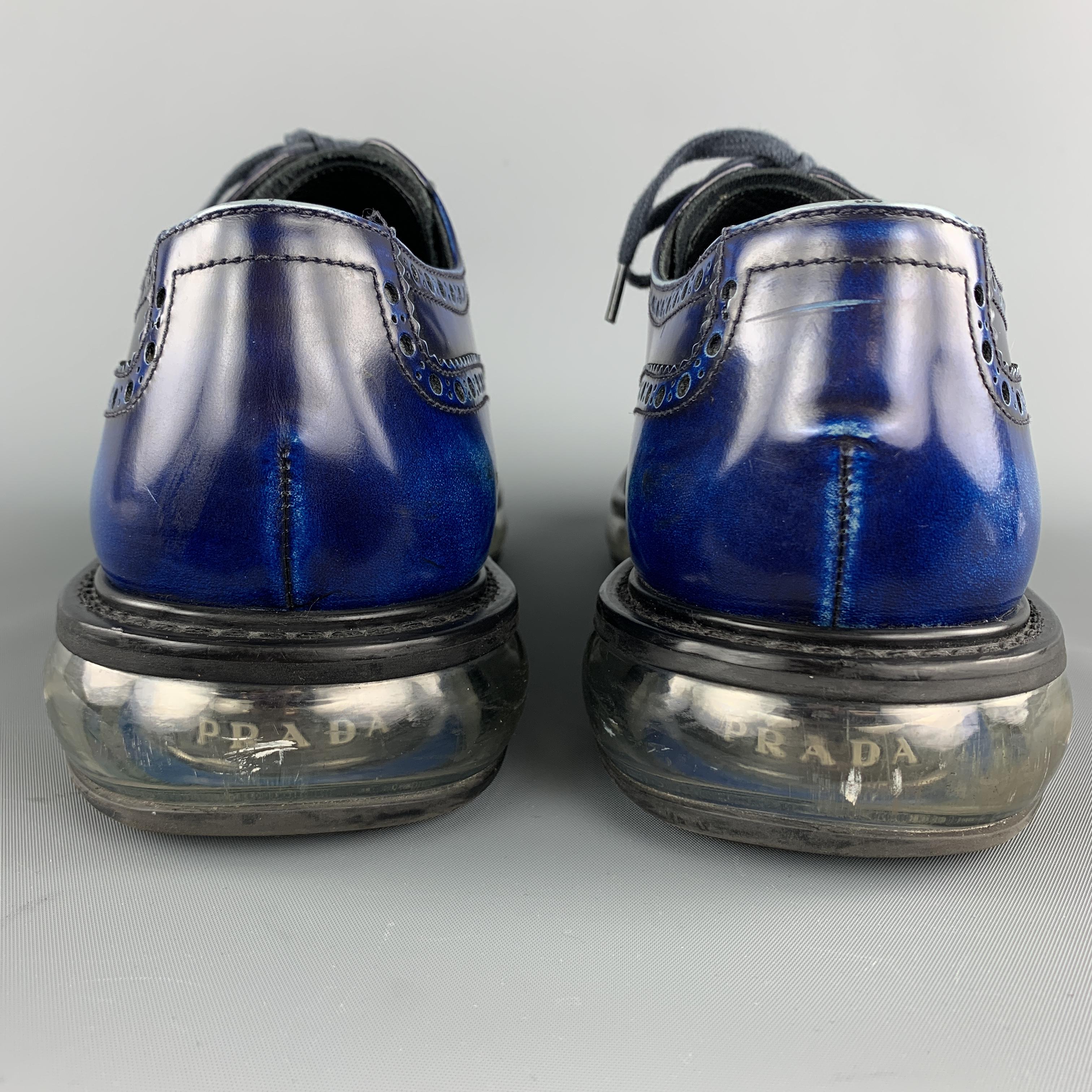 PRADA Size 10.5 Electric Blue Antique Leather Wingtip Lace Up Shoes 4