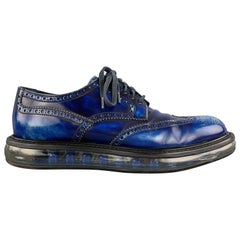 PRADA Size 10.5 Electric Blue Antique Leather Wingtip Lace Up Shoes