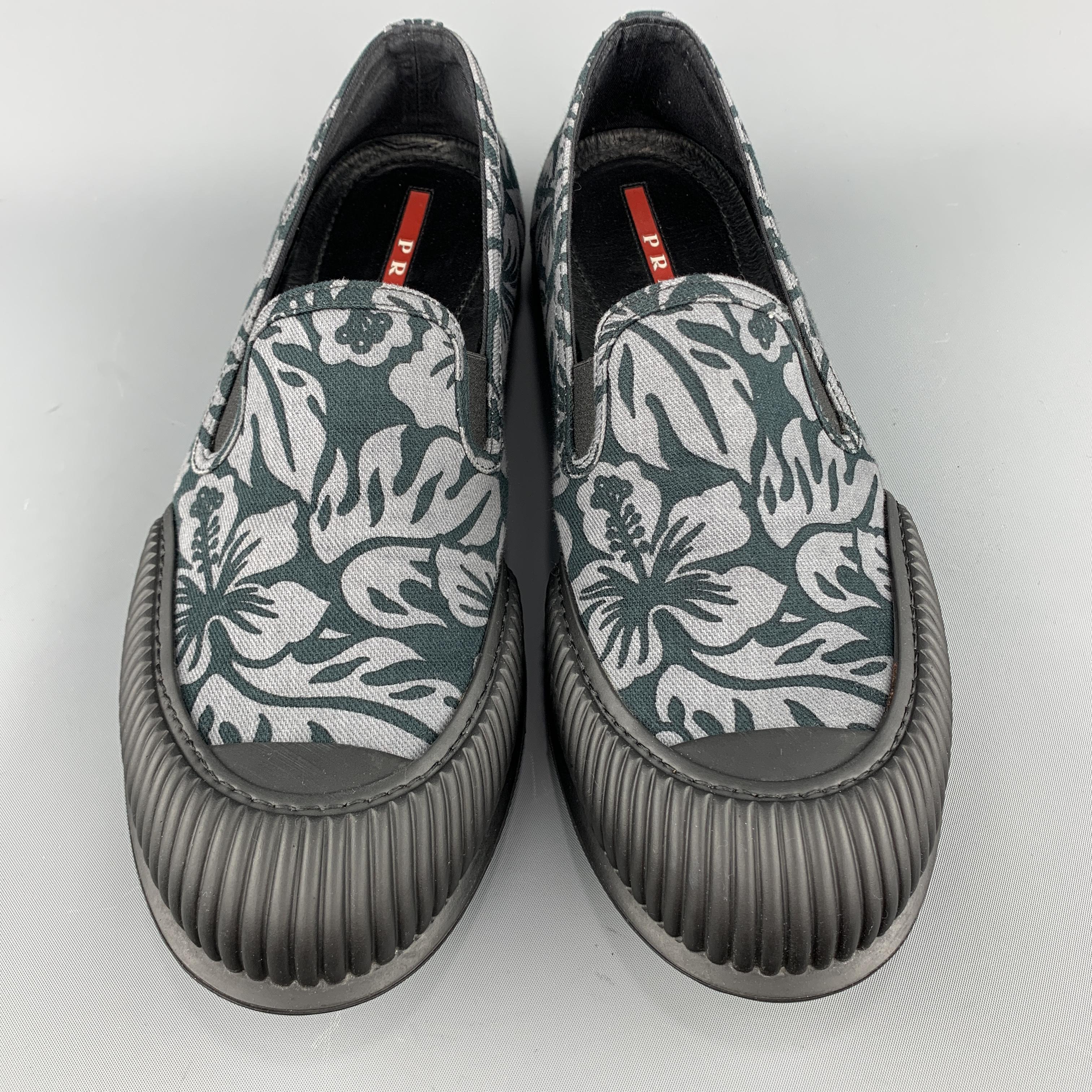 Men's PRADA Size 10.5 Gray Hawaiian Canvas Slide Sneakers