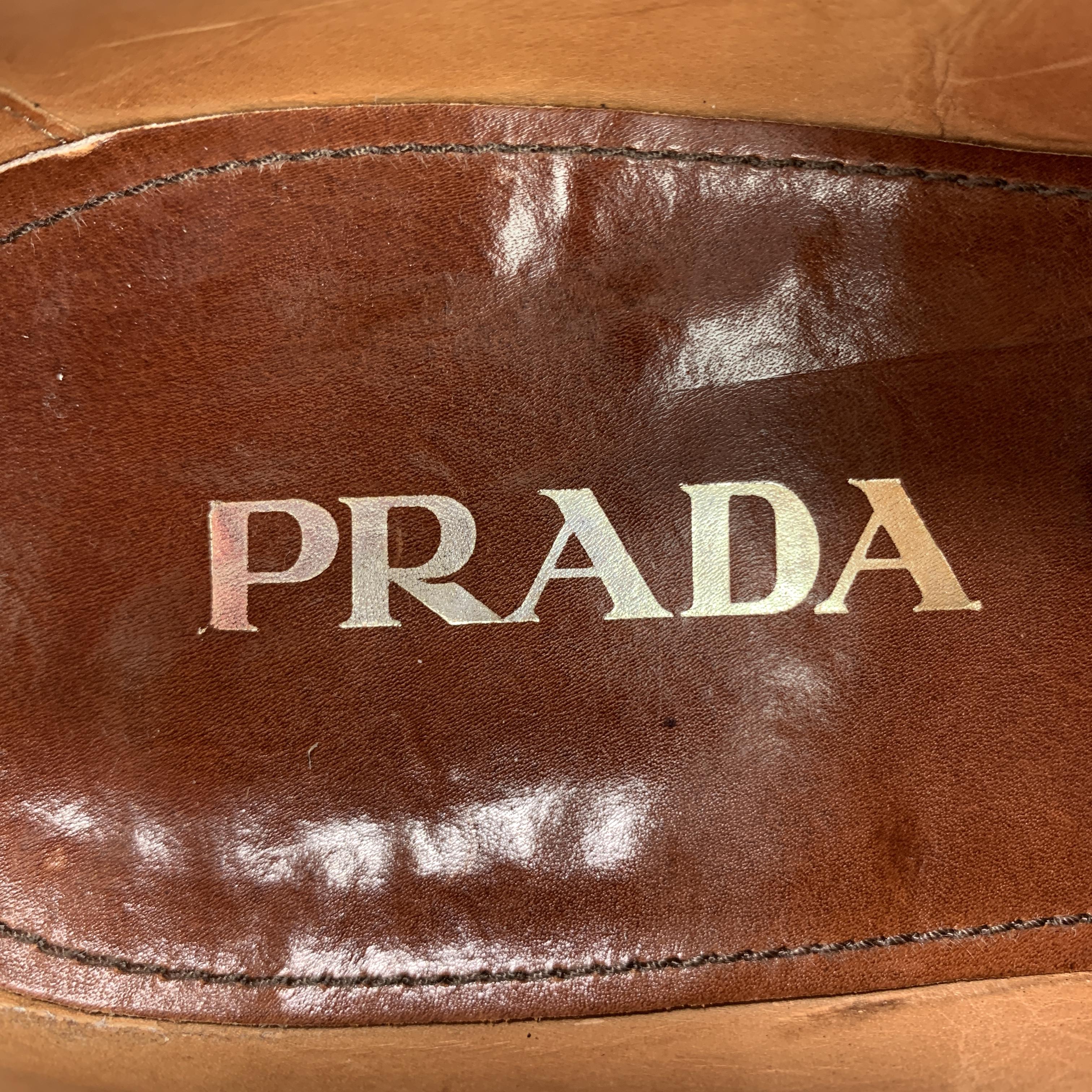 PRADA Size 10.5 Tan Leather Wingtip Lace Up Brogues 1