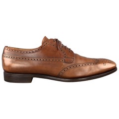 PRADA Size 10.5 Tan Leather Wingtip Lace Up Brogues