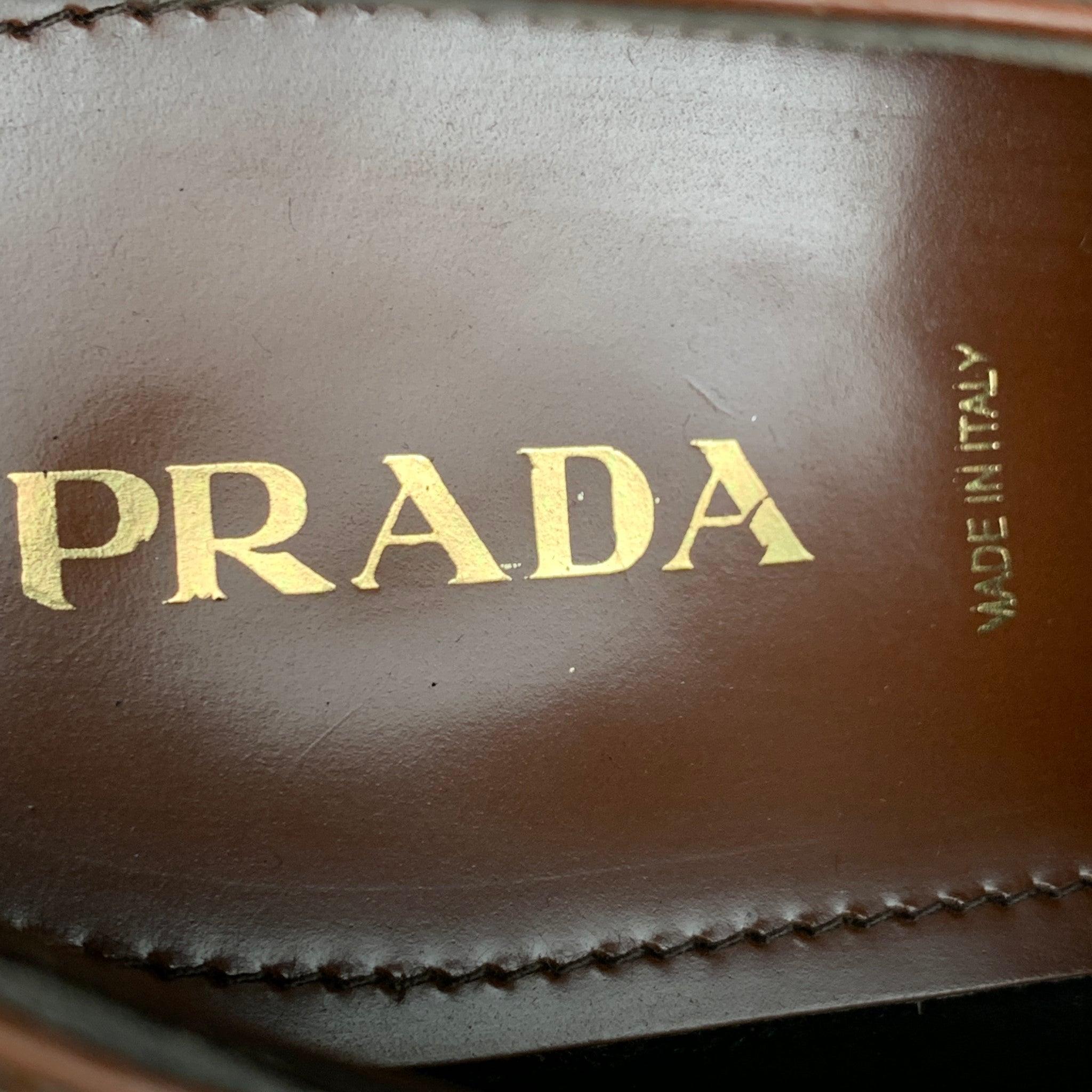 PRADA Size 10.5 Tan Orange Leather Perforated Wingtip Laces 3