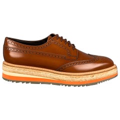 PRADA Size 10.5 Tan Orange Leather Perforated Wingtip Laces