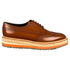 PRADA Size 10.5 Tan Orange Leather Perforated Wingtip Laces