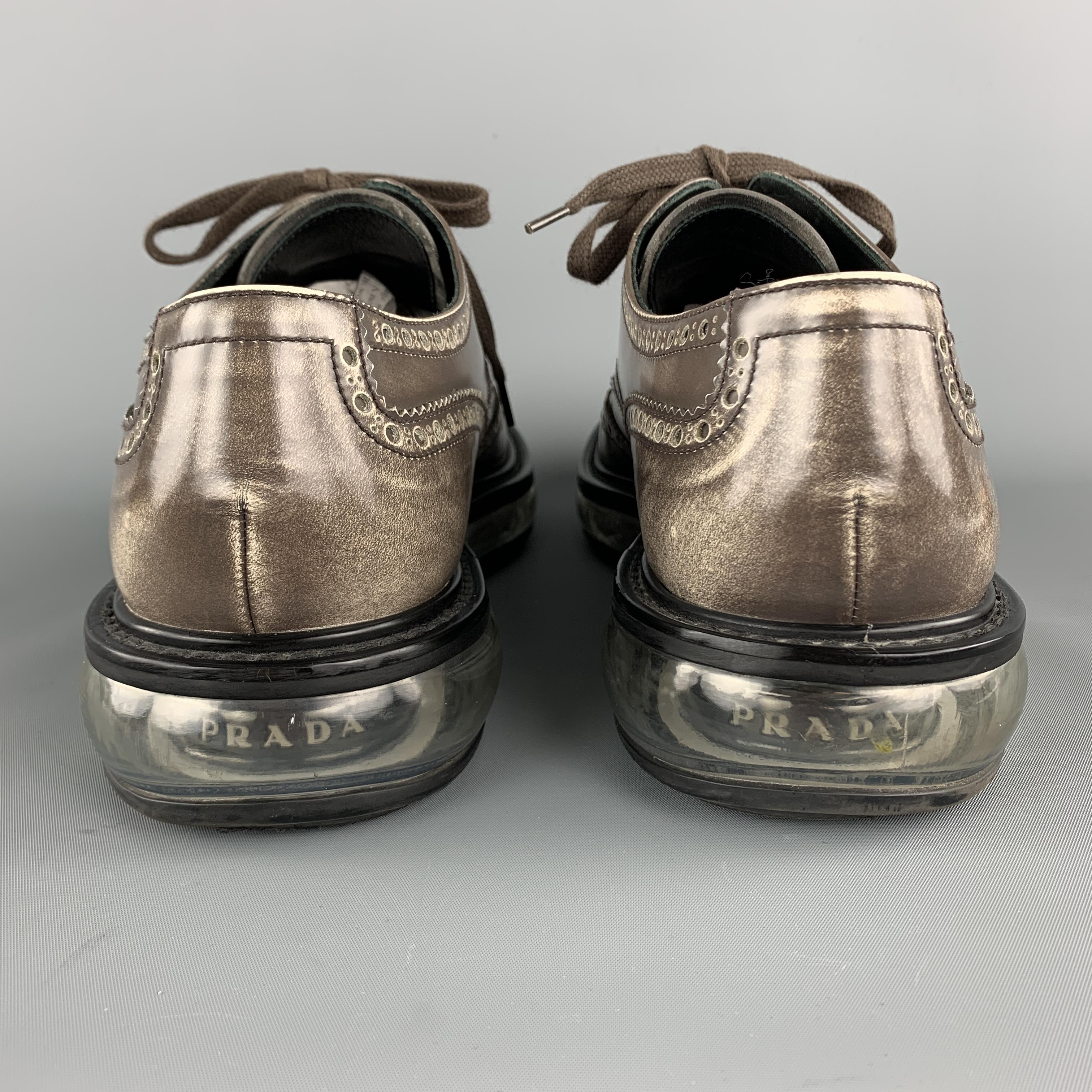 PRADA Size 10.5 Taupe Antique Leather Wingtip Lace Up Shoes 4