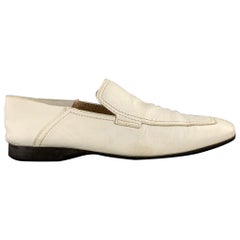 PRADA Size 10.5 White Leather Split Toe Loafers