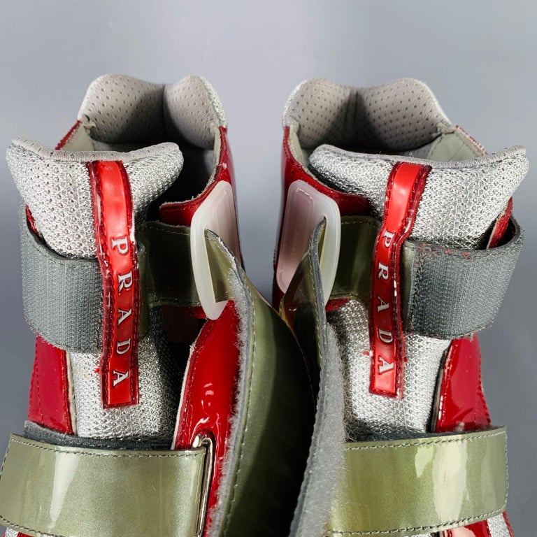 Prada Taglia 11 Coppa America Rosso Argento Scarpe da ginnastica