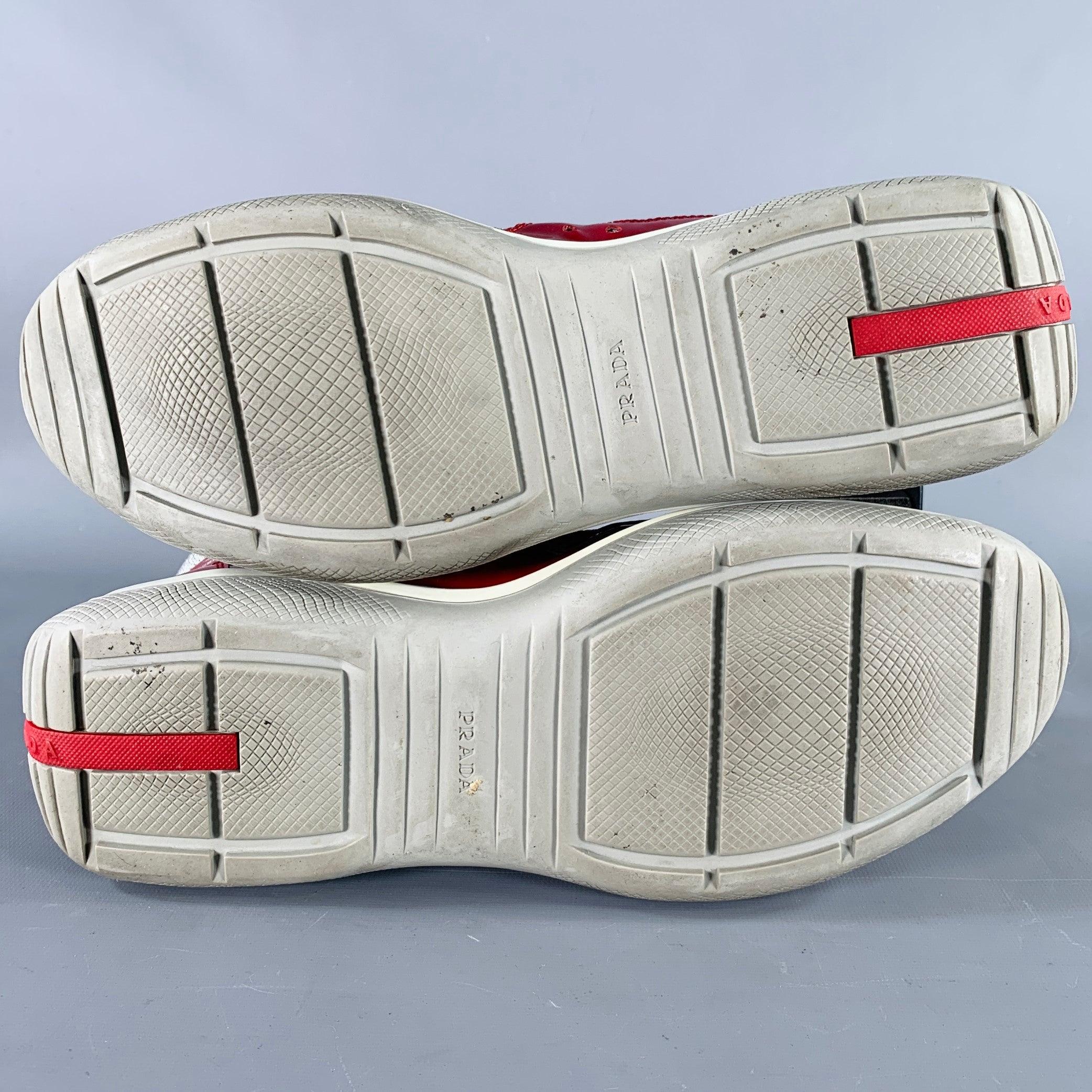PRADA Size 11 America's Cup Red Silver  Mesh High Top Sneakers For Sale 2