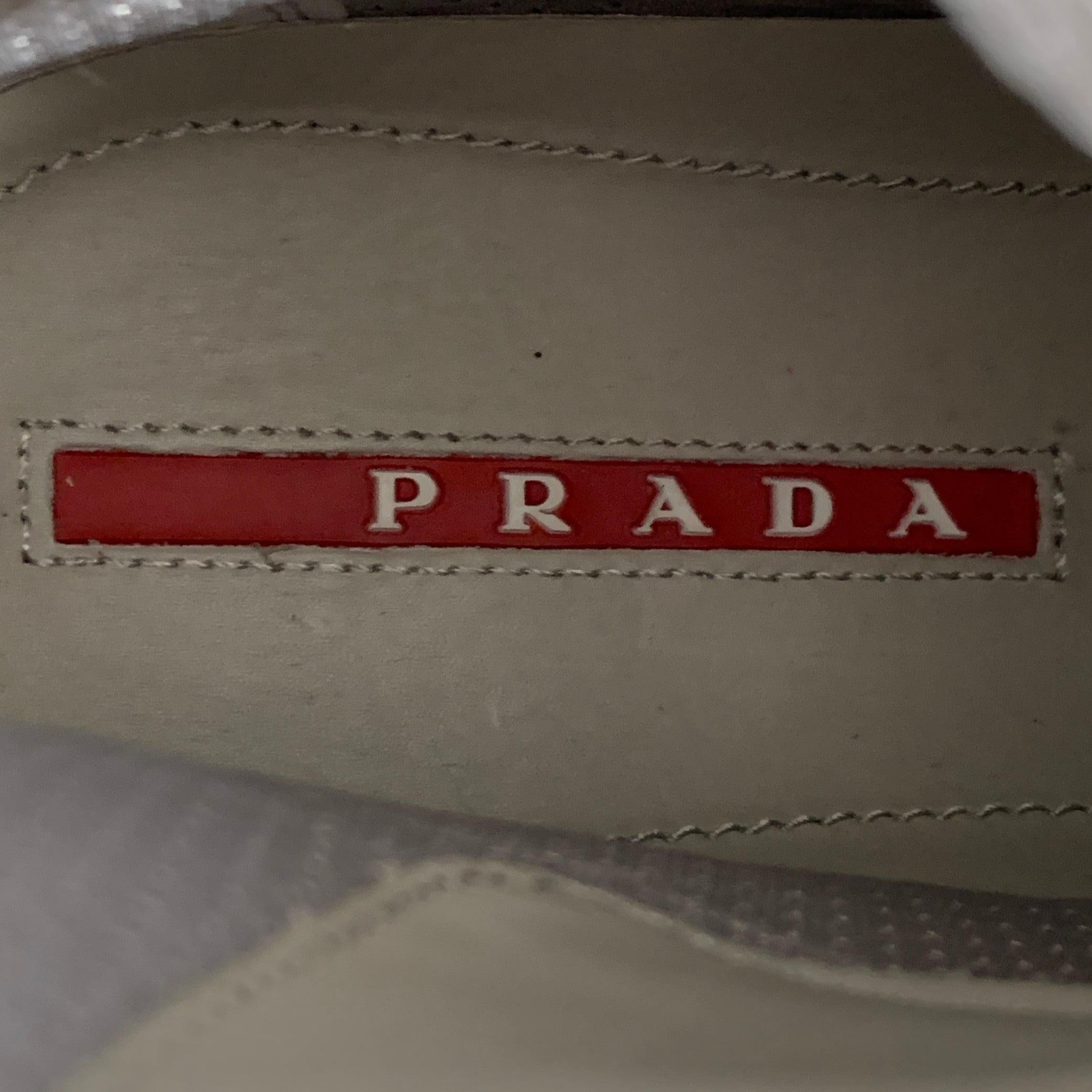 PRADA Size 11 America's Cup Red Silver  Mesh High Top Sneakers For Sale 4