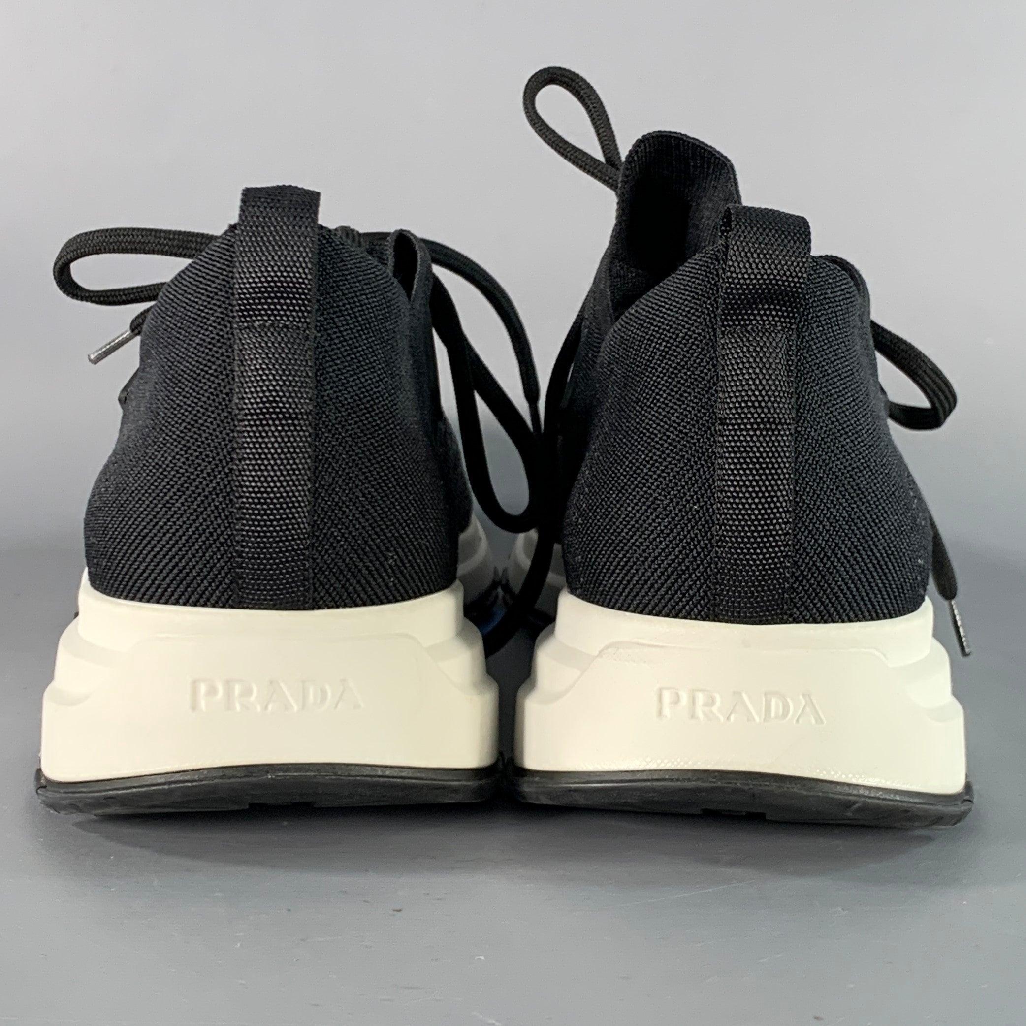 PRADA Größe 11 Schwarz Grau Ombre Nylon Stretch Turnschuhe im Zustand „Gut“ im Angebot in San Francisco, CA