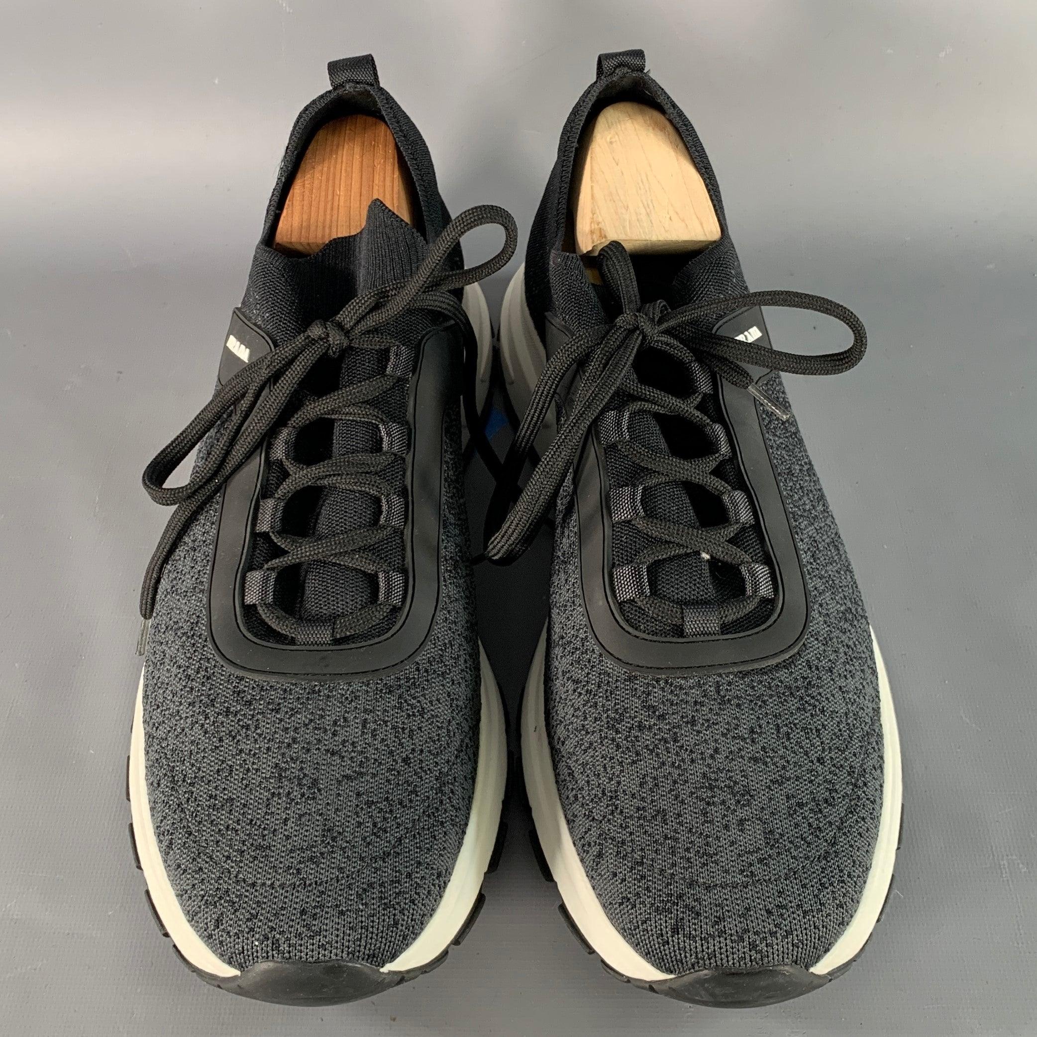 PRADA Größe 11 Schwarz Grau Ombre Nylon Stretch Turnschuhe Herren im Angebot
