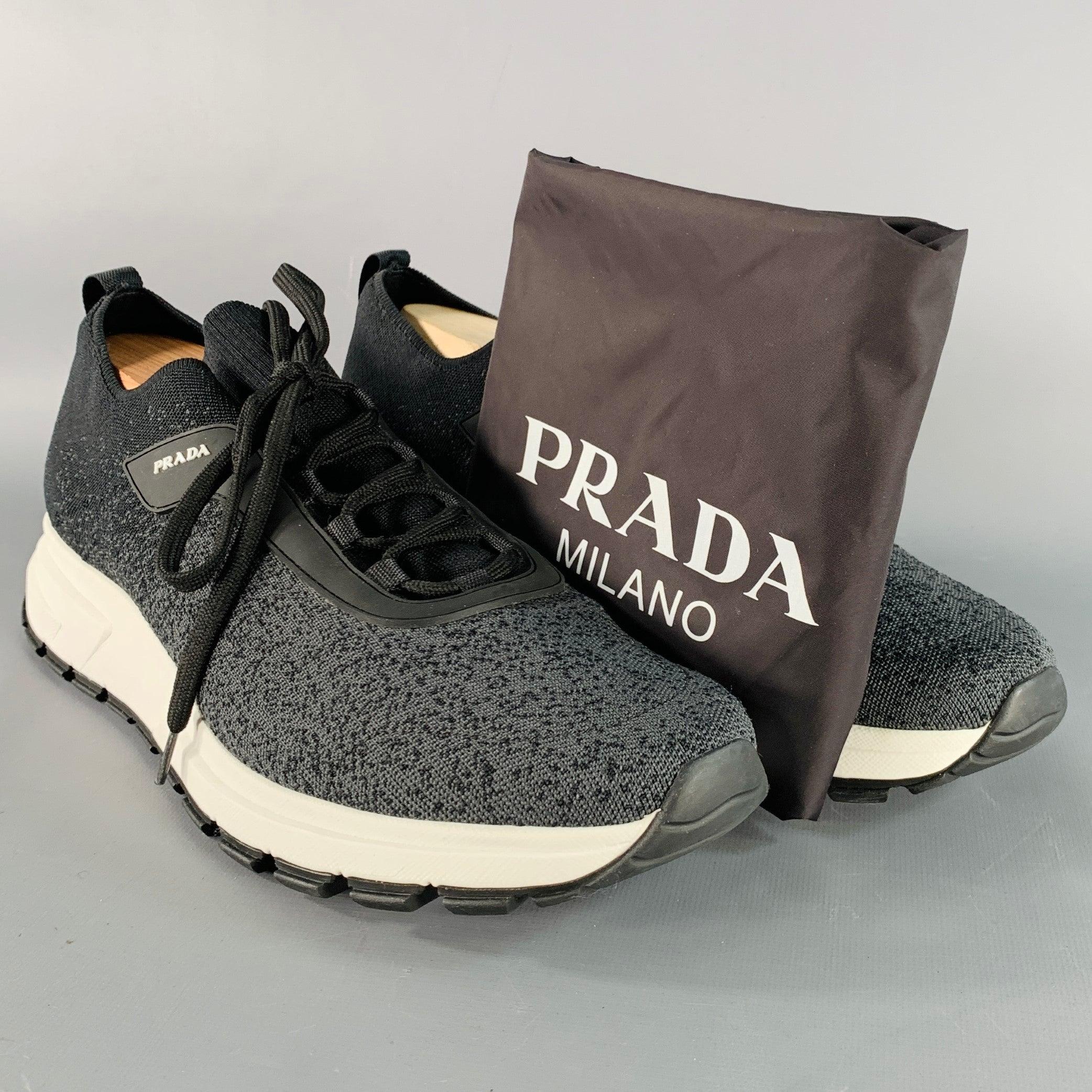 PRADA Größe 11 Schwarz Grau Ombre Nylon Stretch Turnschuhe im Angebot 5