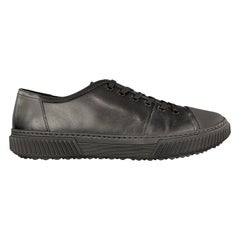 PRADA Size 11 Black Leather Rubber Cap Toe Sneakers