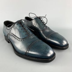 PRADA Size 11 Blue Antique Leather Cap Toe Oxford Lace Up