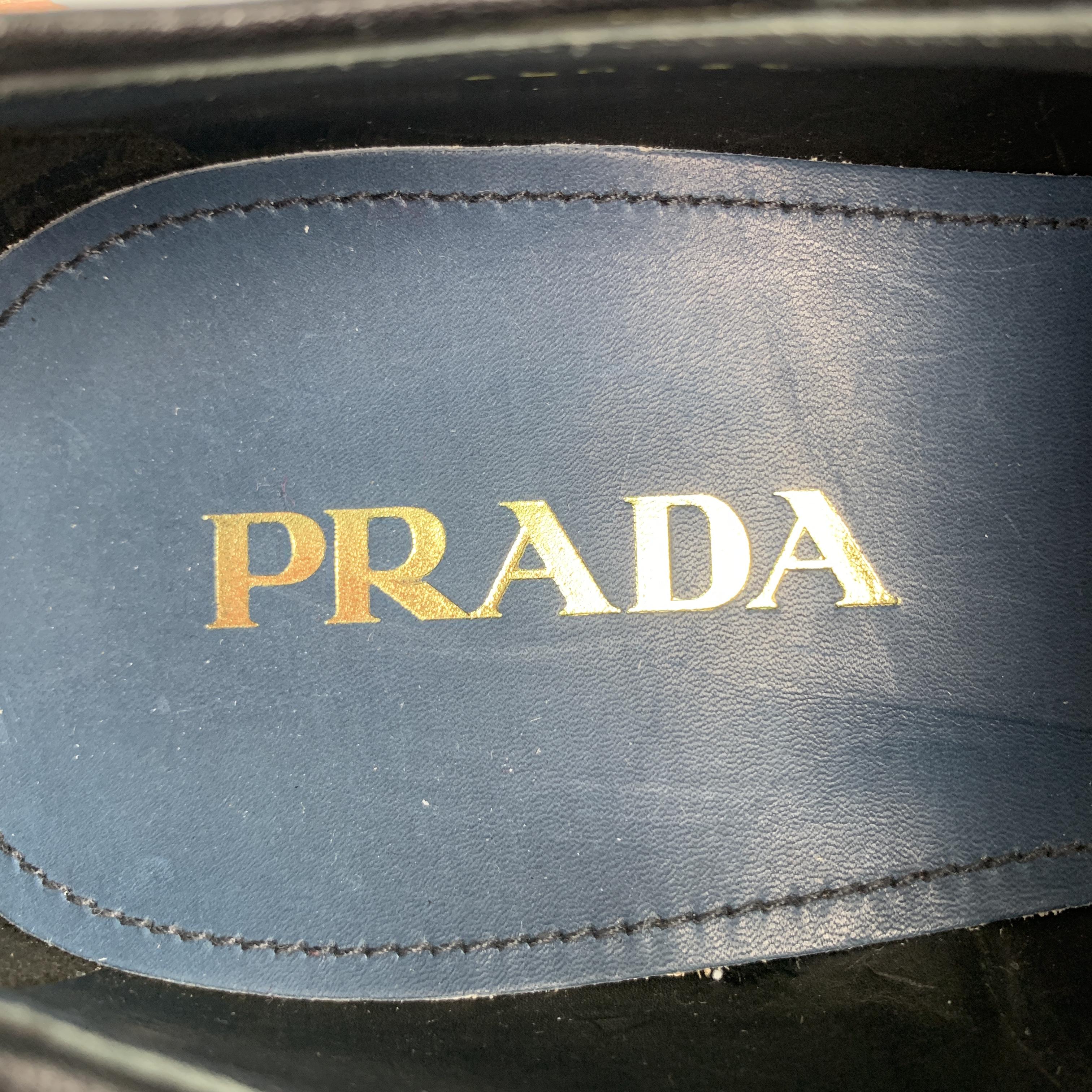 Men's PRADA Size 11 Blue Antique Leather Cap Toe Oxford Lace Up