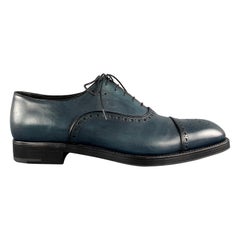 PRADA Size 11 Blue Antique Leather Cap Toe Oxford Lace Up