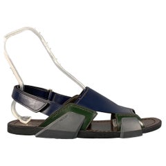 PRADA Size 11 Blue Green Two Toned Leather Sandals
