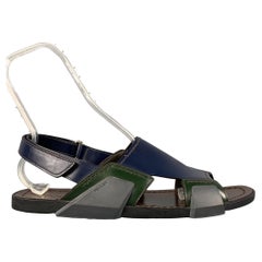 PRADA Größe 11 Blaugrüne zweifarbige Ledersandalen