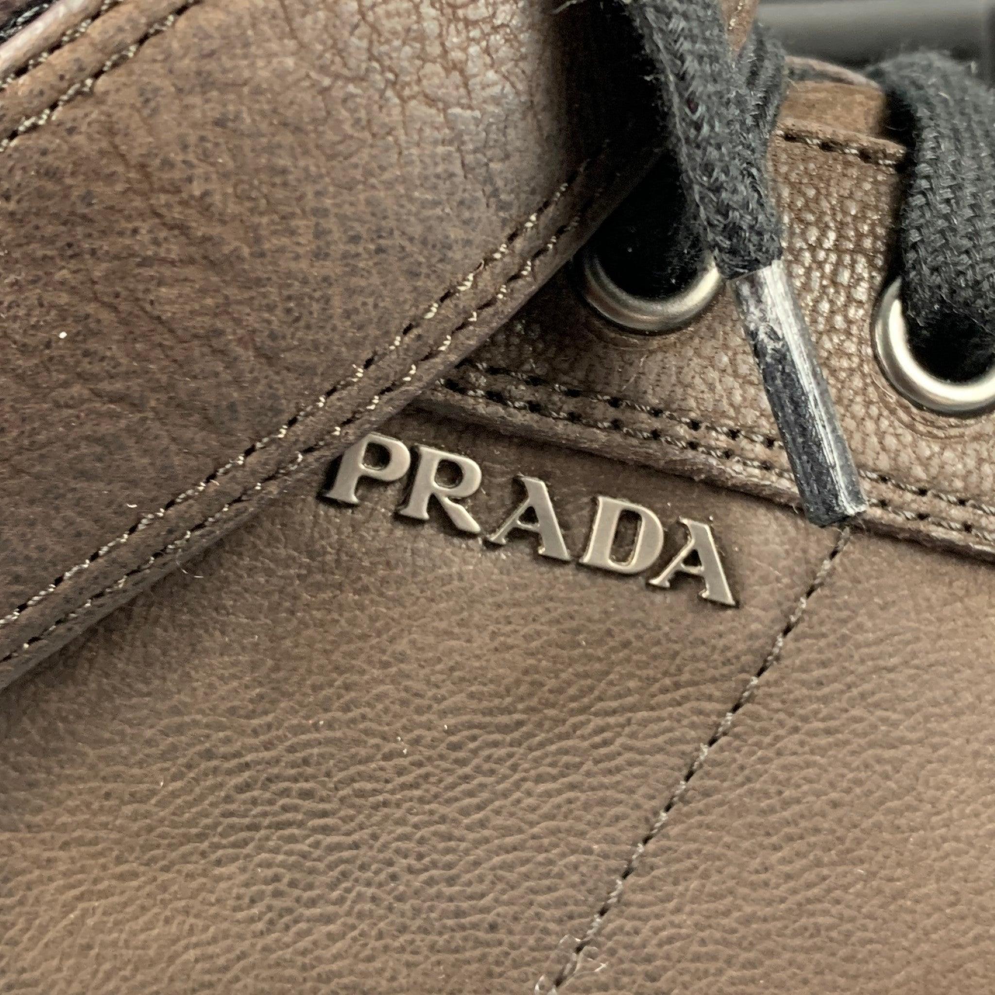 PRADA Size 11 Brown High Top Sneakers For Sale 3